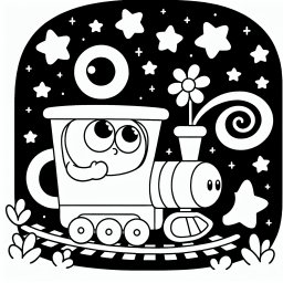 Neugieriger Sternenzug – #Zug, #Lokomotive, #Ausmalen, #Blume, #Sterne