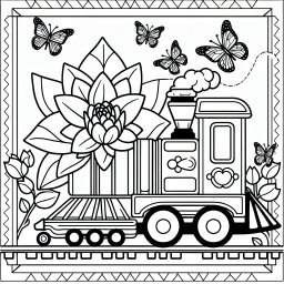 Fröhliche Blumenzugfahrt – #Zug #Ausmalbild #Kinder #Fantasie #Schmetterlinge
