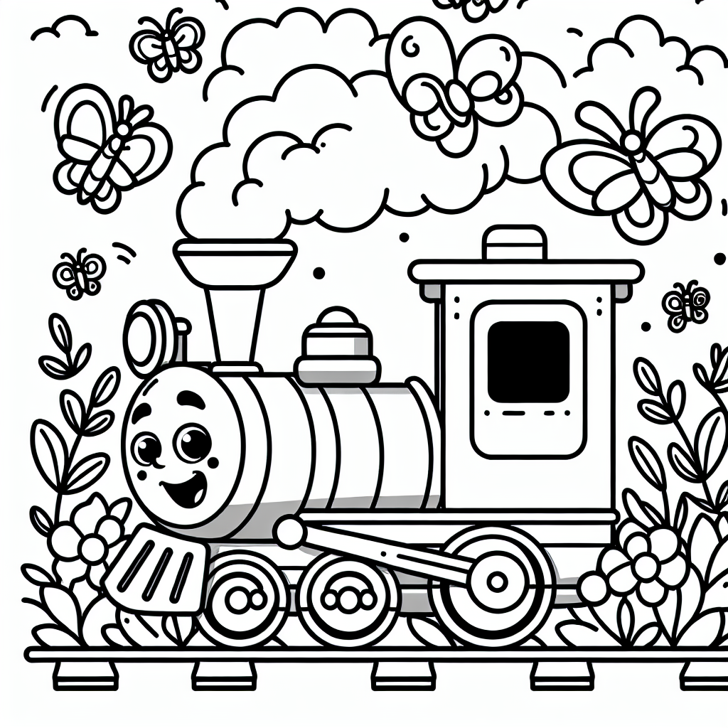 Um das Ausmalbild des fröhlichen Zuges mit der coolen Mütze besonders lebendig zu gestalten, könntest du mit verschiedenen Farbtönen kreativ werden. Beginne mit der Lokomotive und gib ihr eine leuchtende Farbe wie Rot oder Blau, um sie zum Blickfang zu machen. Die Mütze kann in einem kontrastierenden Gelb oder Grün erstrahlen, um die Fröhlichkeit des Zuges zu betonen.
Jeder Waggon kann eine eigene Farbe bekommen - zum Beispiel kannst du einen Regenbogen aus Waggons gestalten, indem du Rot, Orange, Gelb, Grün, Blau und Lila verwendest. Für die Schienen bieten sich natürliche Farben wie Grau oder Braun an, die einen realistischen Touch hinzufügen. Um die Szene lebendiger zu machen, könnten die Schmetterlinge in verschiedenen Pastellfarben wie Rosa, Hellblau und Lavendel ausgemalt werden, sodass sie zart wirken.
Vergiss nicht, auch den Hintergrund zu gestalten. Ein strahlender Himmel in Hellblau und ein paar flauschige weiße Wolken sowie ein Bahnhof im Hintergrund könnten die Szene vervollständigen. Vielleicht siehst du auch ein Signal am Rand des Bildes, das du in signalfarbigem Rot bemalen kannst, um es hervorzuheben.