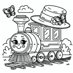 Hut-Schmetterlingsfahrt – Tags: Zug, Schmetterlinge, Lokomotive, Ausmalbild, Kinderkunst.