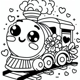 Fröhlicher Blumenzug – Tags: #Züge #Lokomotive #Bahnhof #Waggon #Ausmalbild