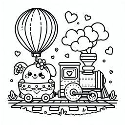 Ruhiger Herzlok – Tags: Zug, Ausmalbild, Lokomotive, Herzballon, Kreativität.