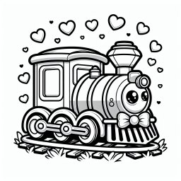 Fröhlicher Herz-Zug – Tags: #Ausmalbild #Zug #Lokomotive #Farbenfroh #KinderGeschichte